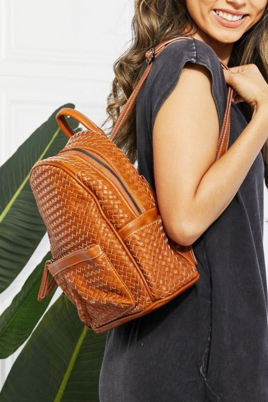 Certainly Chic Vegan Leather Woven Backpack - Kinsley & Harlow