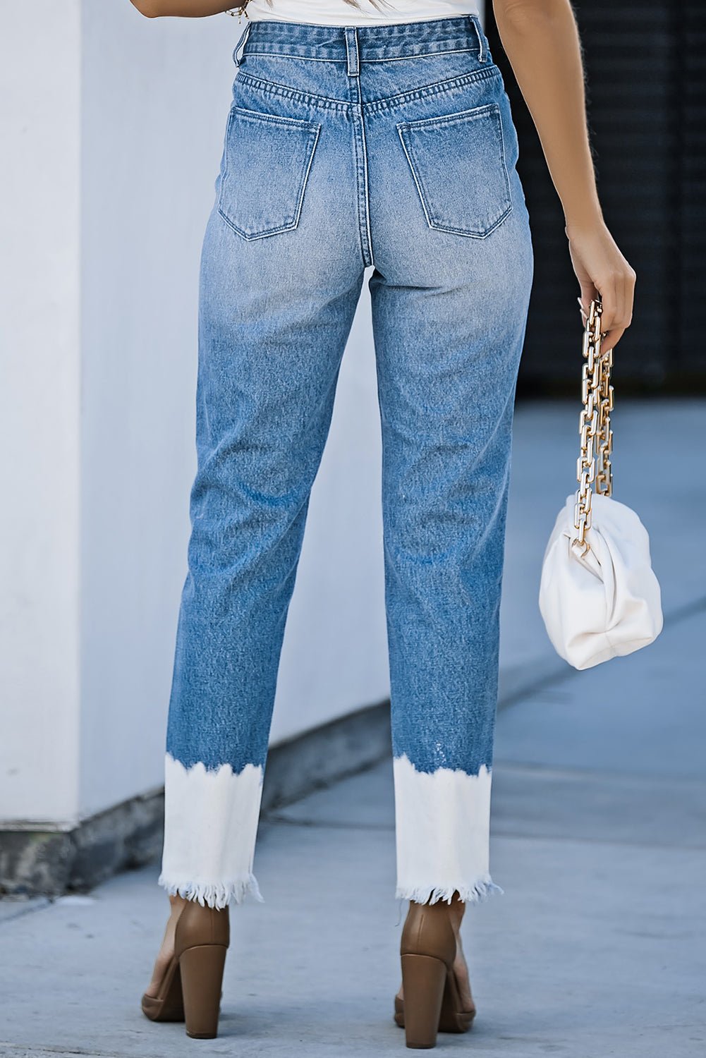 Contrast Distressed High Waist Jeans - Kinsley & Harlow