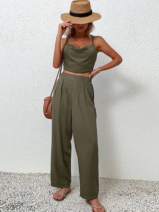 Crisscross Back Cropped Top and Pants Set - Kinsley & Harlow