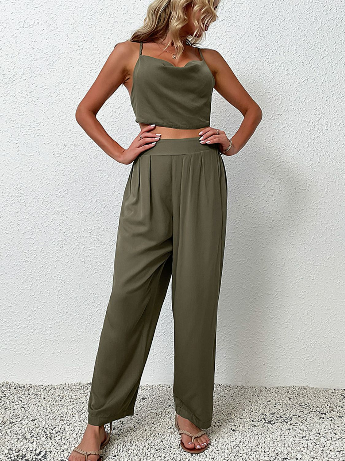 Crisscross Back Cropped Top and Pants Set - Kinsley & Harlow