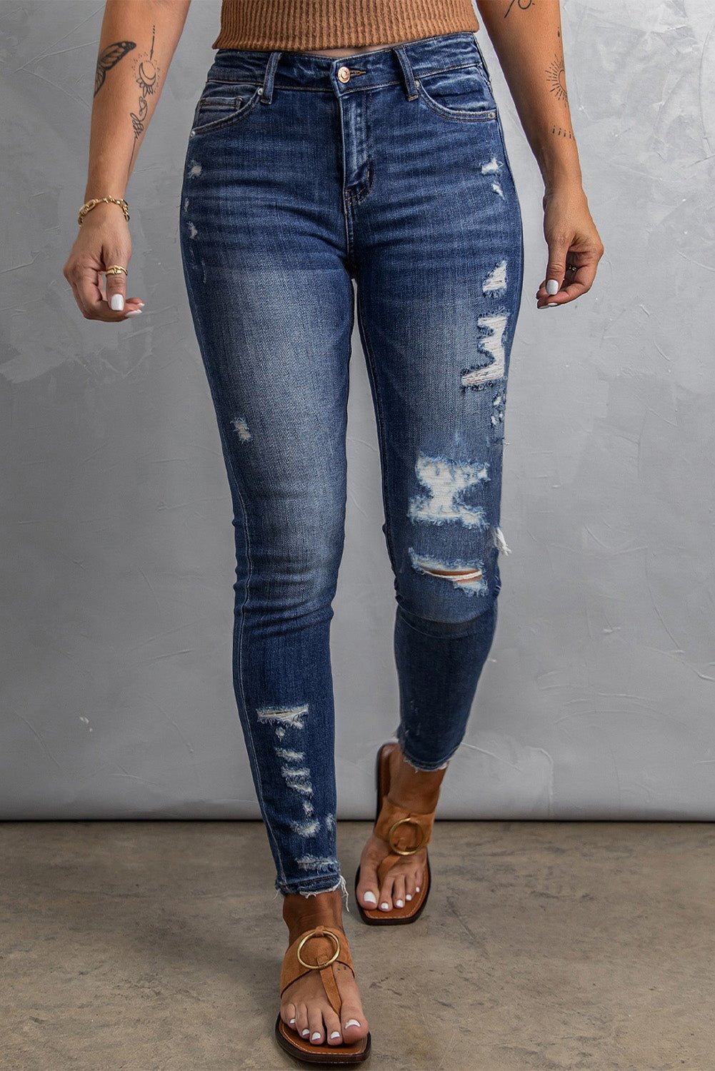 Distressed High Waist Skinny Jeans - Kinsley & Harlow