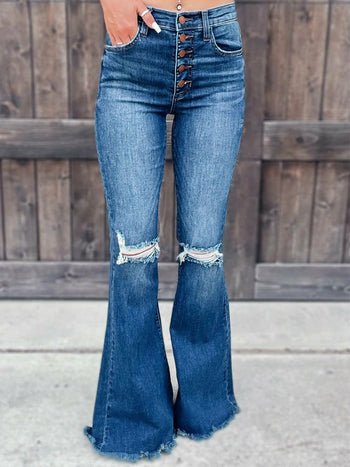 Distressed Washed Cut Pants Blue Skinny Long Ripped Jeans - Kinsley & Harlow