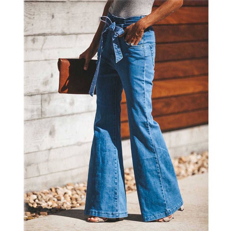 Give Them The Blues Tie Waist Flare Jeans - Kinsley & Harlow