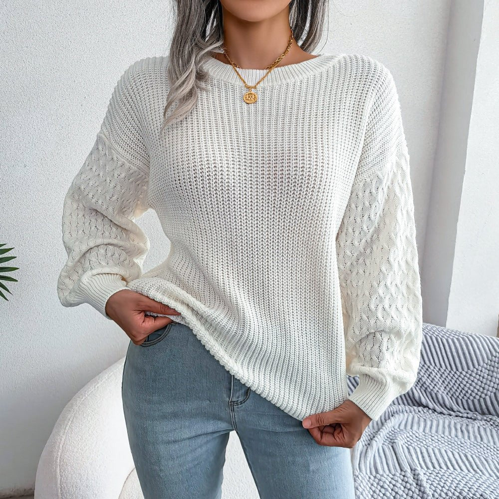 Mixed Knit Round Neck Dropped Shoulder Sweater - Kinsley & Harlow