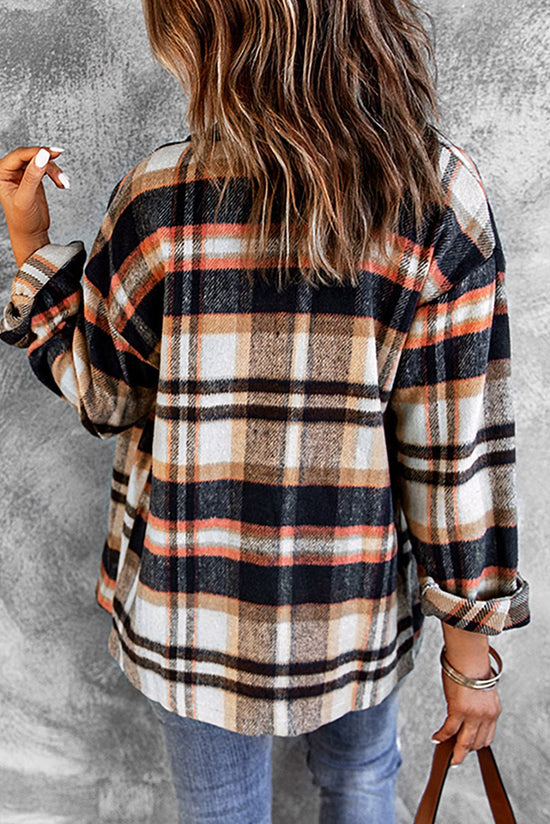 Plaid Button Front Shirt Jacket with Breast Pockets - Kinsley & Harlow