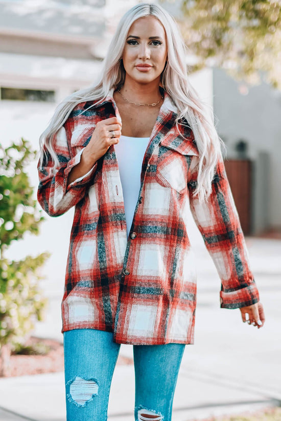 Plaid Button Up Shirt Jacket with Pockets - Kinsley & Harlow