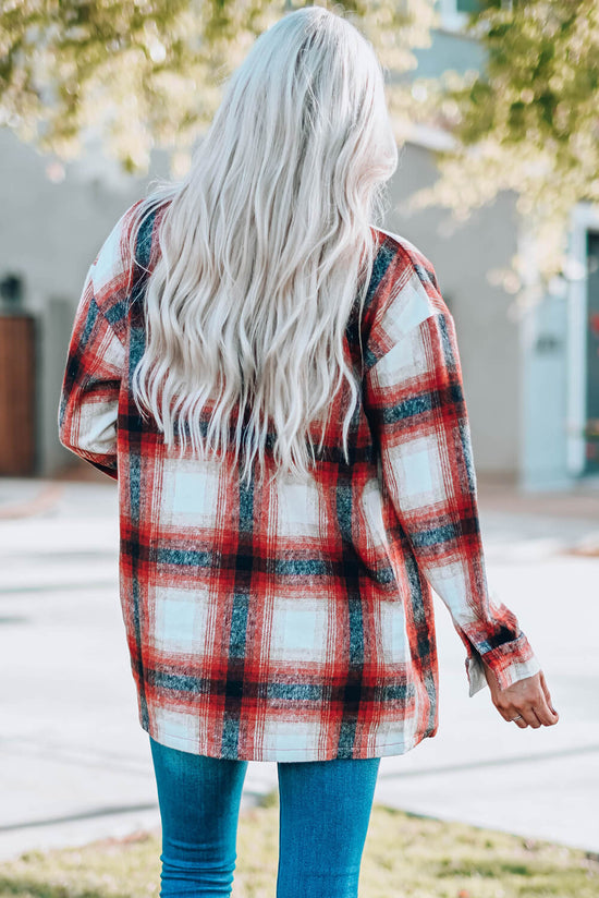 Plaid Button Up Shirt Jacket with Pockets - Kinsley & Harlow