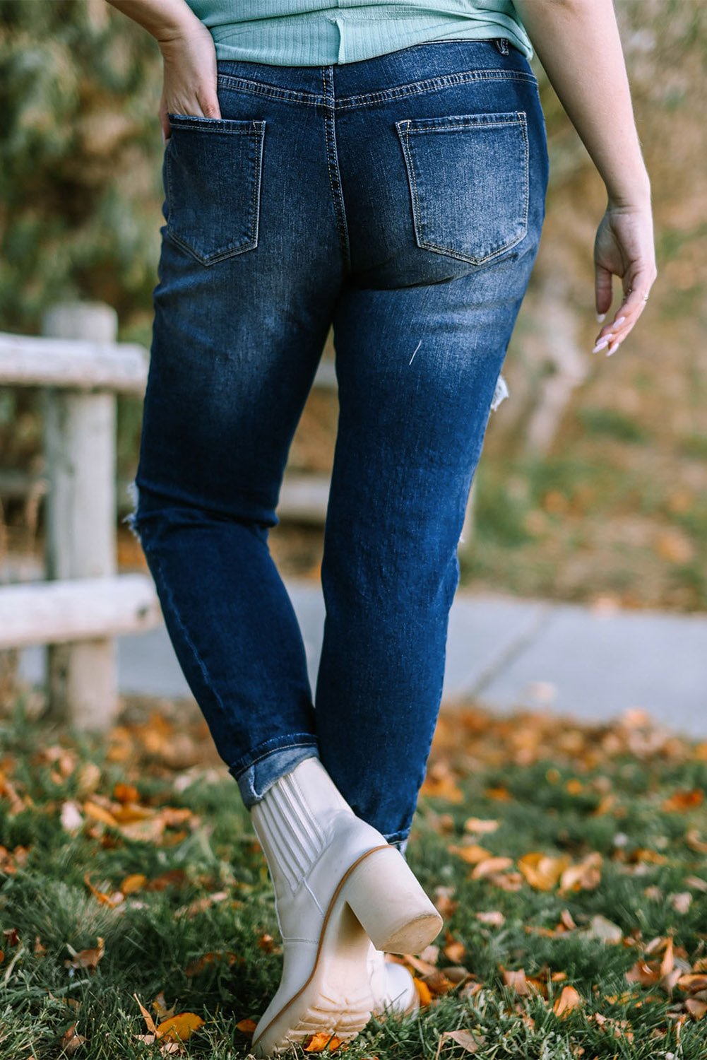 Plus Size Button Fly Distressed Jeans - Kinsley & Harlow