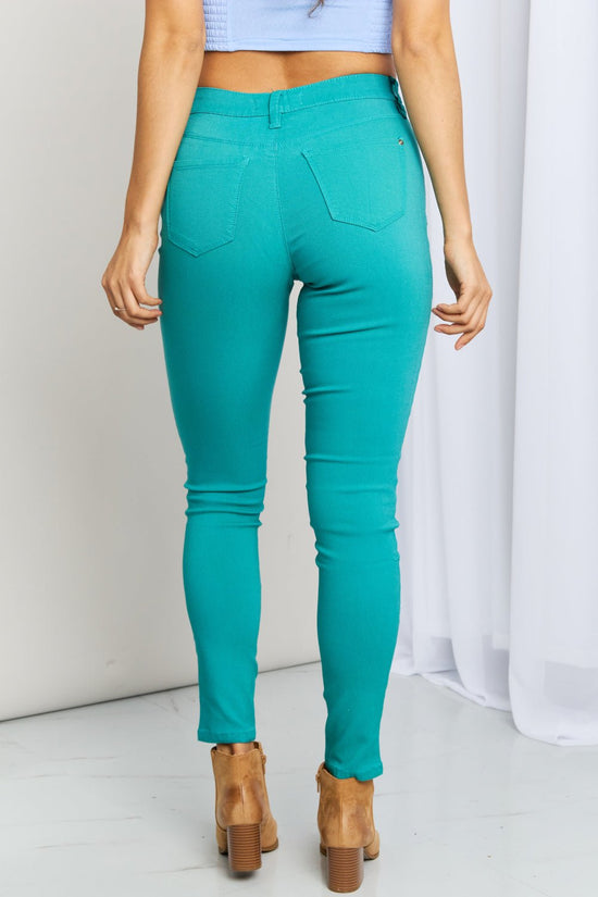 YMI Jeanswear Kate Hyper-Stretch Full Size Mid-Rise Skinny Jeans in Sea Green - Kinsley & Harlow