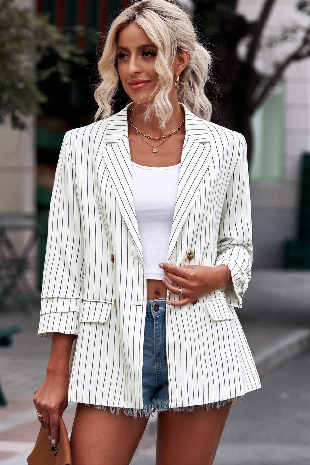 Zion Striped Double-Breasted Blazer - Kinsley & Harlow